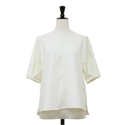 23春夏 ストレッチ ツイル タックスリーブ ブラウス / プルオーバー Vネック 半袖