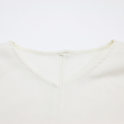 23春夏 ストレッチ ツイル タックスリーブ ブラウス / プルオーバー Vネック 半袖