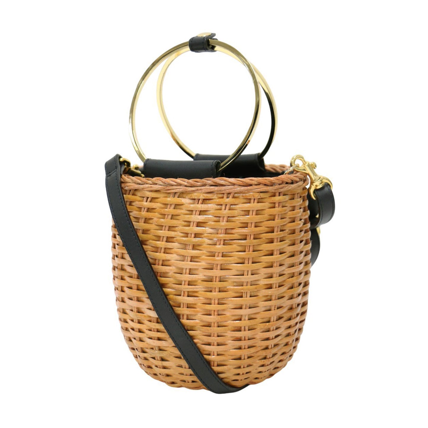 ラタン メタルハンドル バッグ / かご ショルダー 2WAY バケツ型