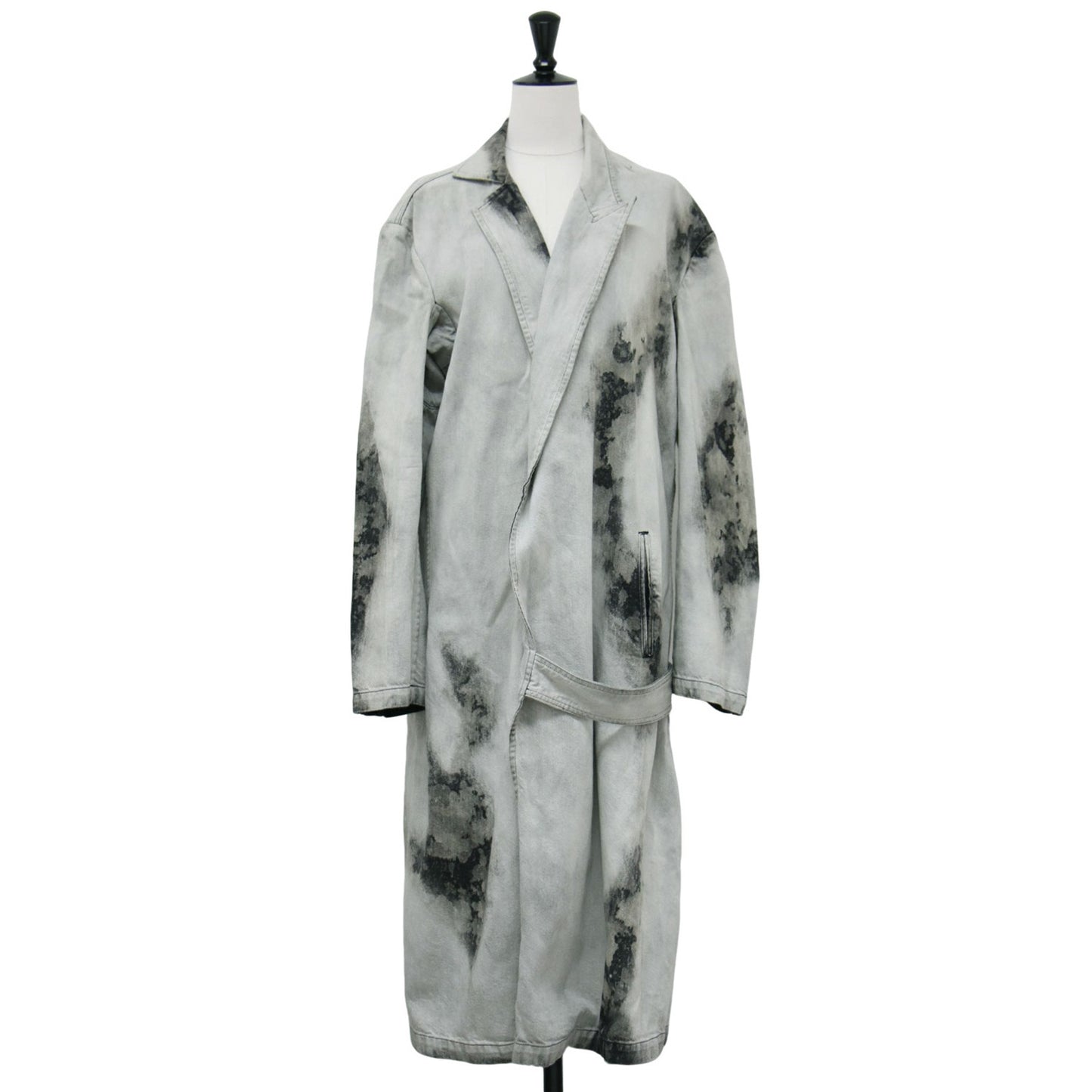 24春夏 デニム ロング コート YS-J02-014 / ブリーチ加工 ベルト コットン