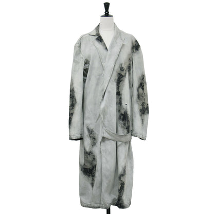 24春夏 デニム ロング コート YS-J02-014 / ブリーチ加工 ベルト コットン