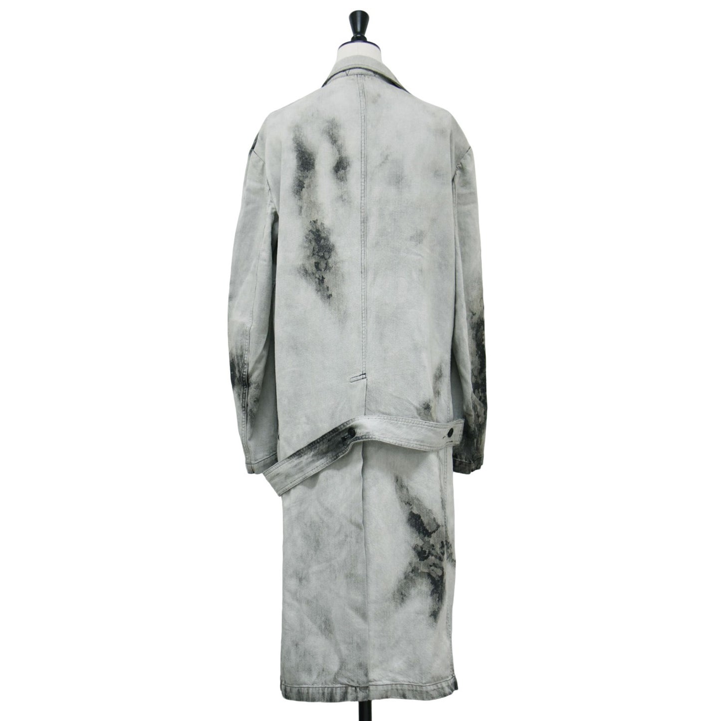 24春夏 デニム ロング コート YS-J02-014 / ブリーチ加工 ベルト コットン