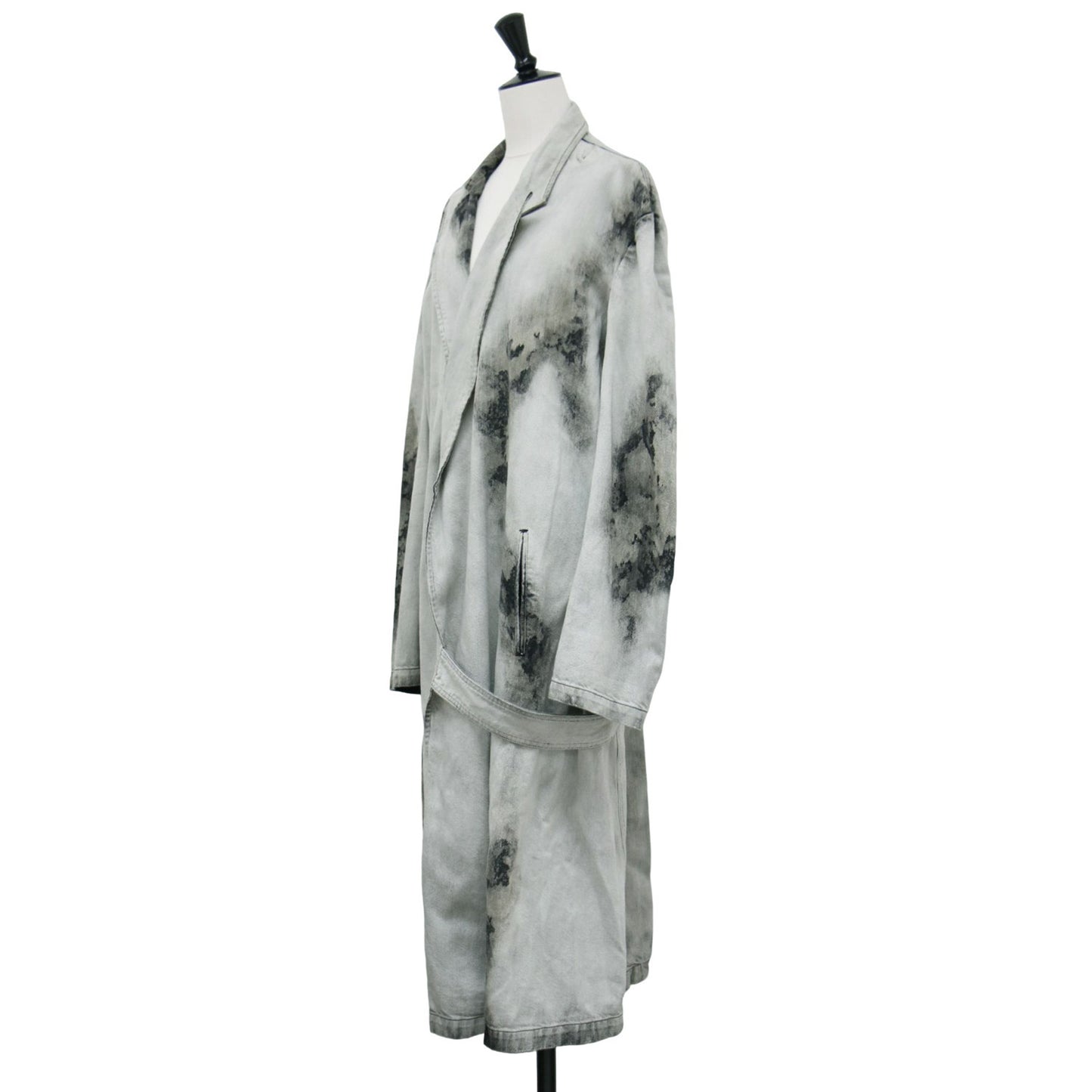 24春夏 デニム ロング コート YS-J02-014 / ブリーチ加工 ベルト コットン