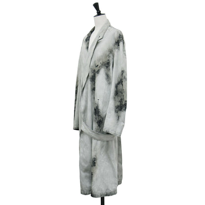 24春夏 デニム ロング コート YS-J02-014 / ブリーチ加工 ベルト コットン