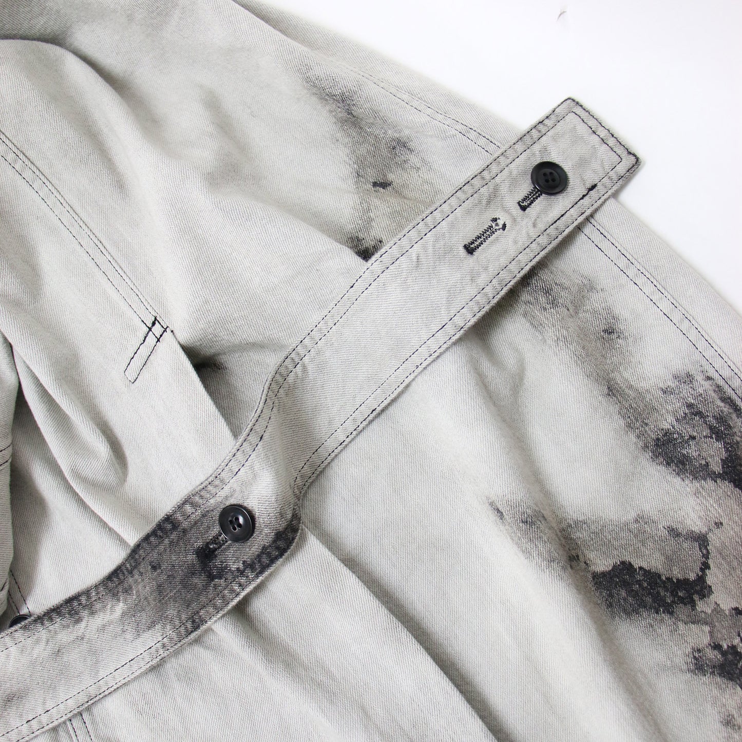 24春夏 デニム ロング コート YS-J02-014 / ブリーチ加工 ベルト コットン