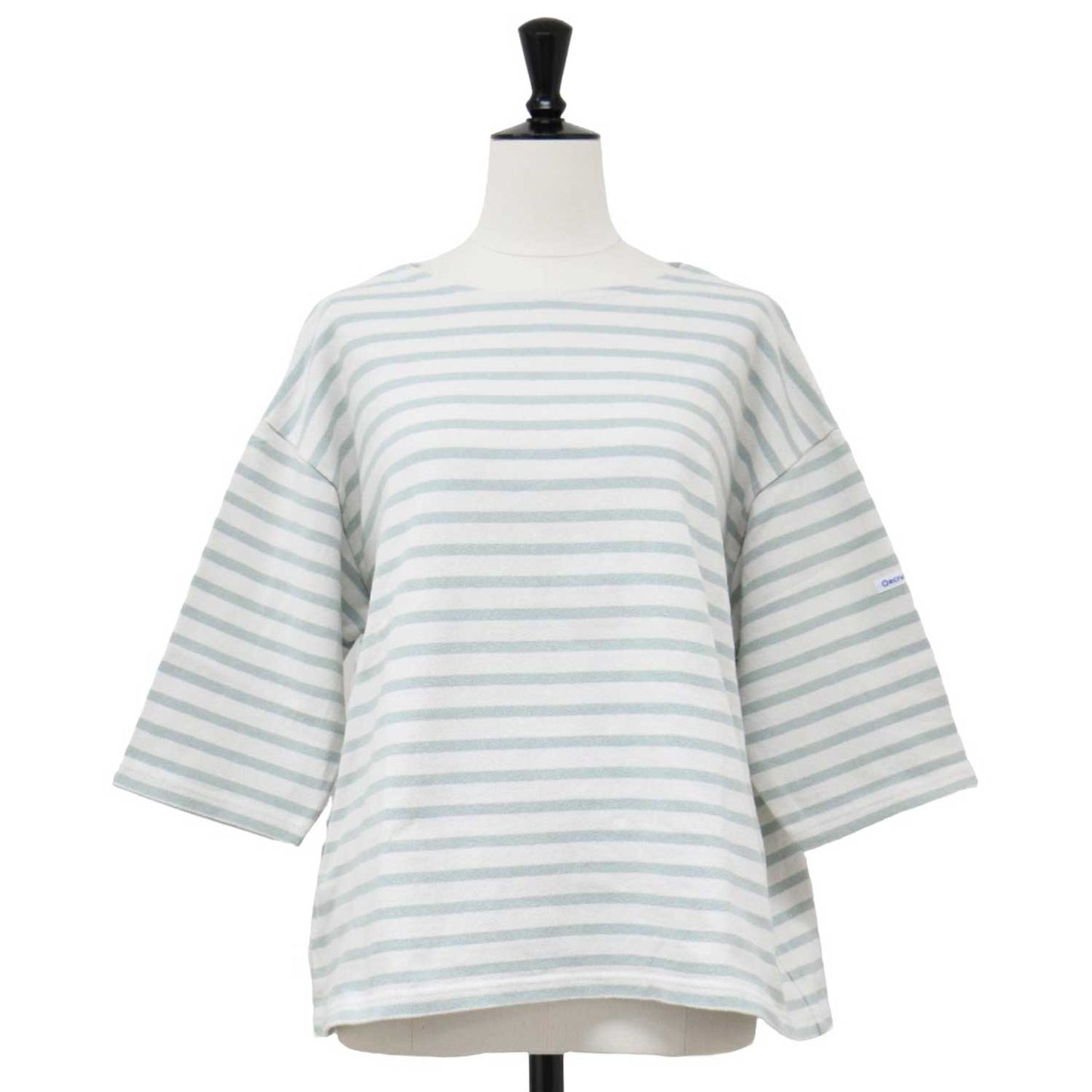 ボーダー クルーネック プルオーバー / Tシャツ カットソー ５分袖 ドロップショルダー コットン