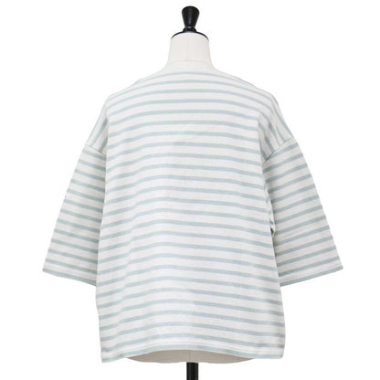 ボーダー クルーネック プルオーバー / Tシャツ カットソー ５分袖 ドロップショルダー コットン