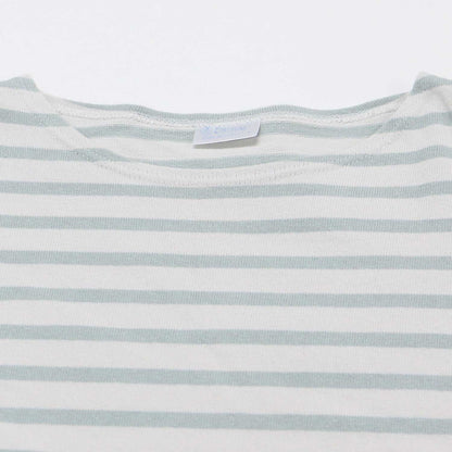 ボーダー クルーネック プルオーバー / Tシャツ カットソー ５分袖 ドロップショルダー コットン