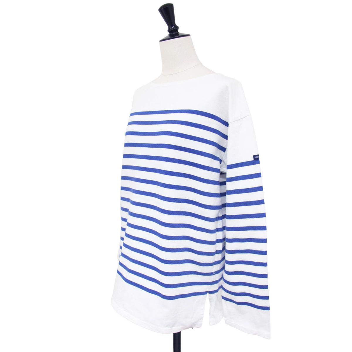 ボーダー ボートネック ロングスリーブ Tシャツ / カットソー 長袖 スリット コットン