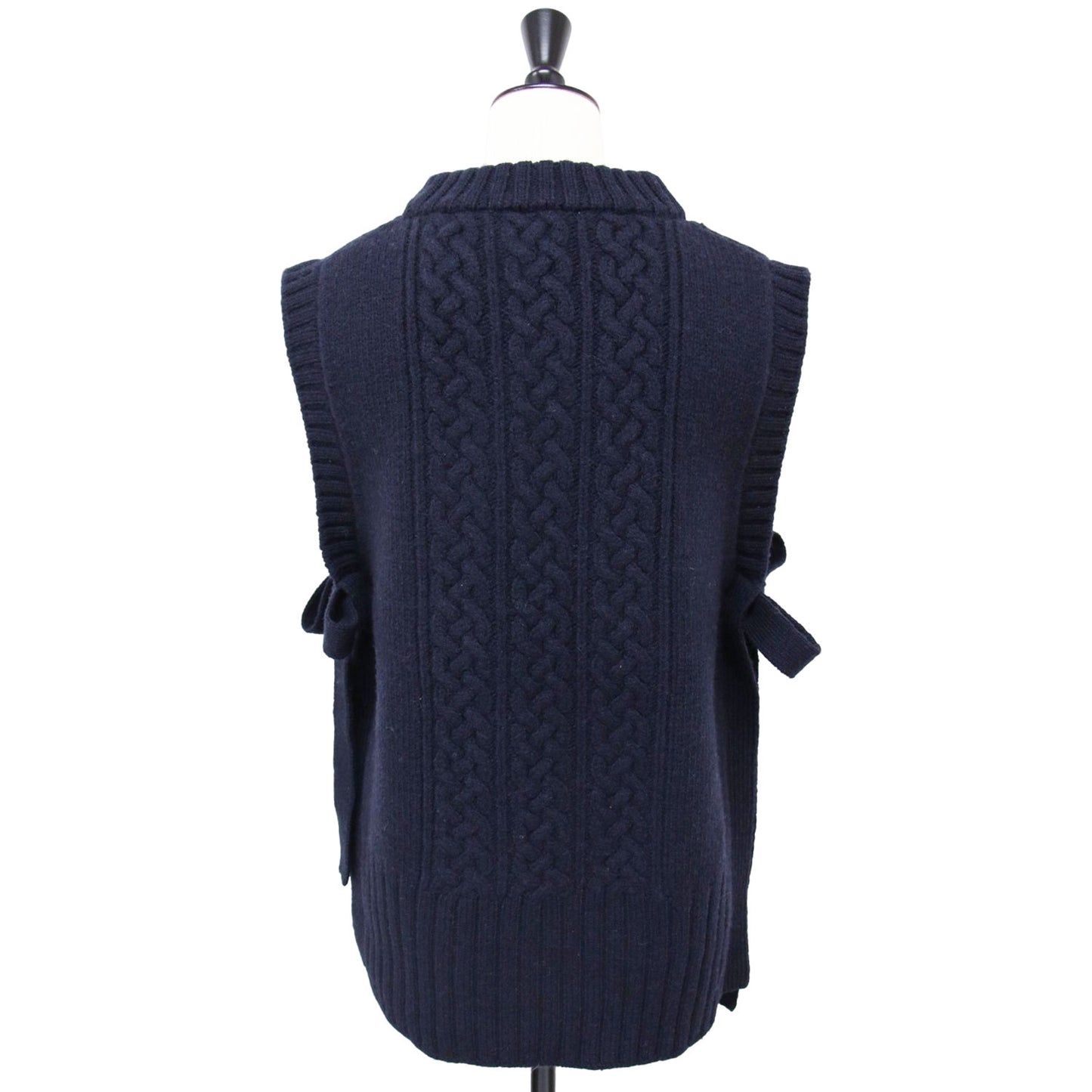 ウール ケーブル編み ニット ベスト / クルーネック サイドリボン プルオーバー