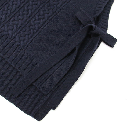 ウール ケーブル編み ニット ベスト / クルーネック サイドリボン プルオーバー