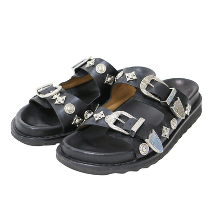 バックル サンダル / BUCKLE SANDALS フラット ダブルベルト スタッズ レザー
