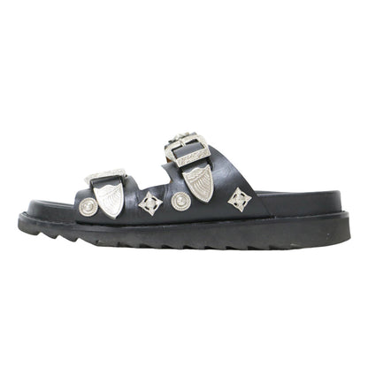バックル サンダル / BUCKLE SANDALS フラット ダブルベルト スタッズ レザー