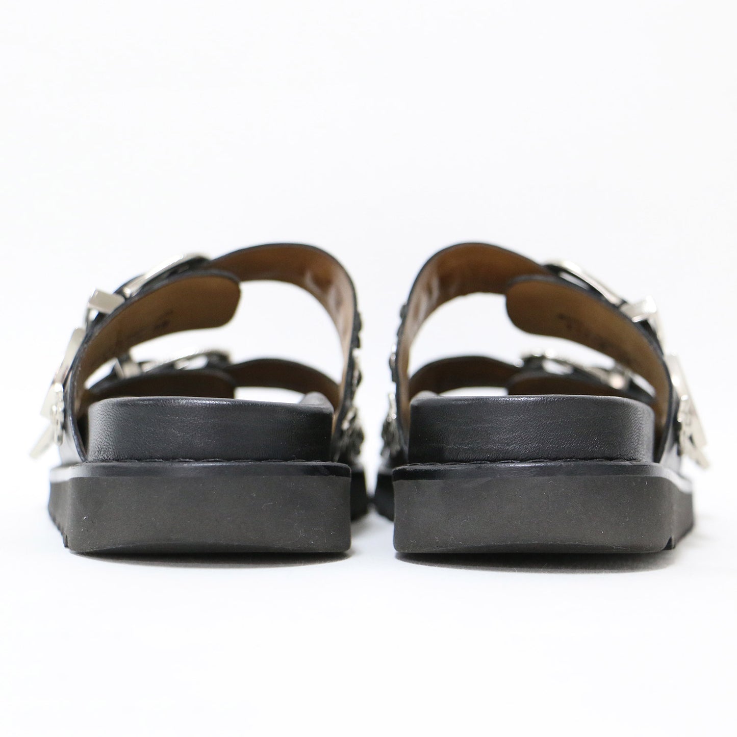 バックル サンダル / BUCKLE SANDALS フラット ダブルベルト スタッズ レザー