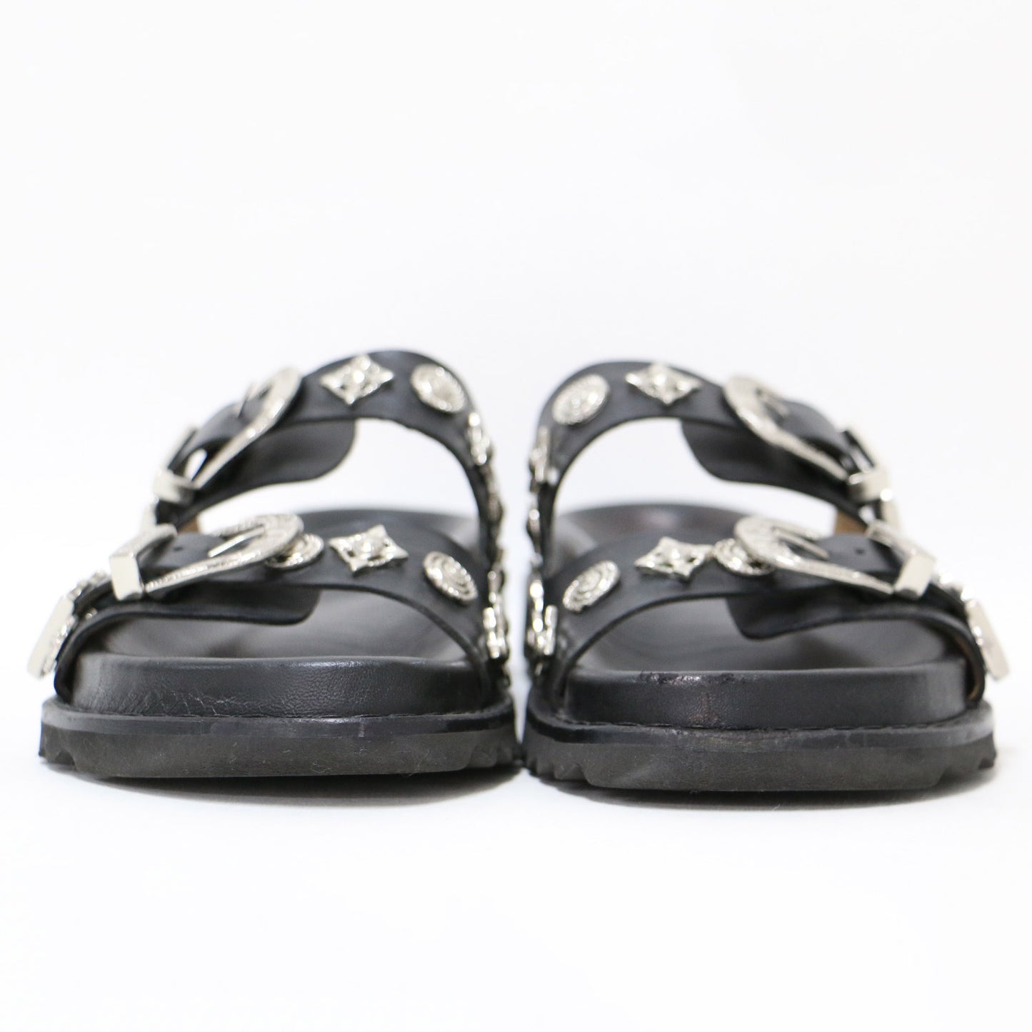 バックル サンダル / BUCKLE SANDALS フラット ダブルベルト スタッズ レザー