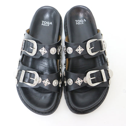 バックル サンダル / BUCKLE SANDALS フラット ダブルベルト スタッズ レザー