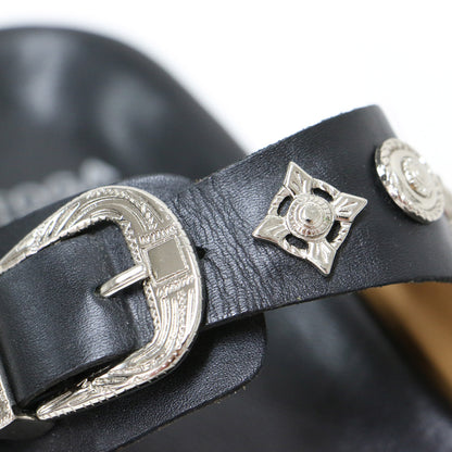 バックル サンダル / BUCKLE SANDALS フラット ダブルベルト スタッズ レザー