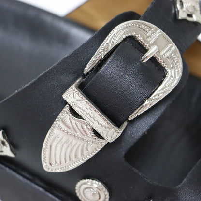 バックル サンダル / BUCKLE SANDALS フラット ダブルベルト スタッズ レザー