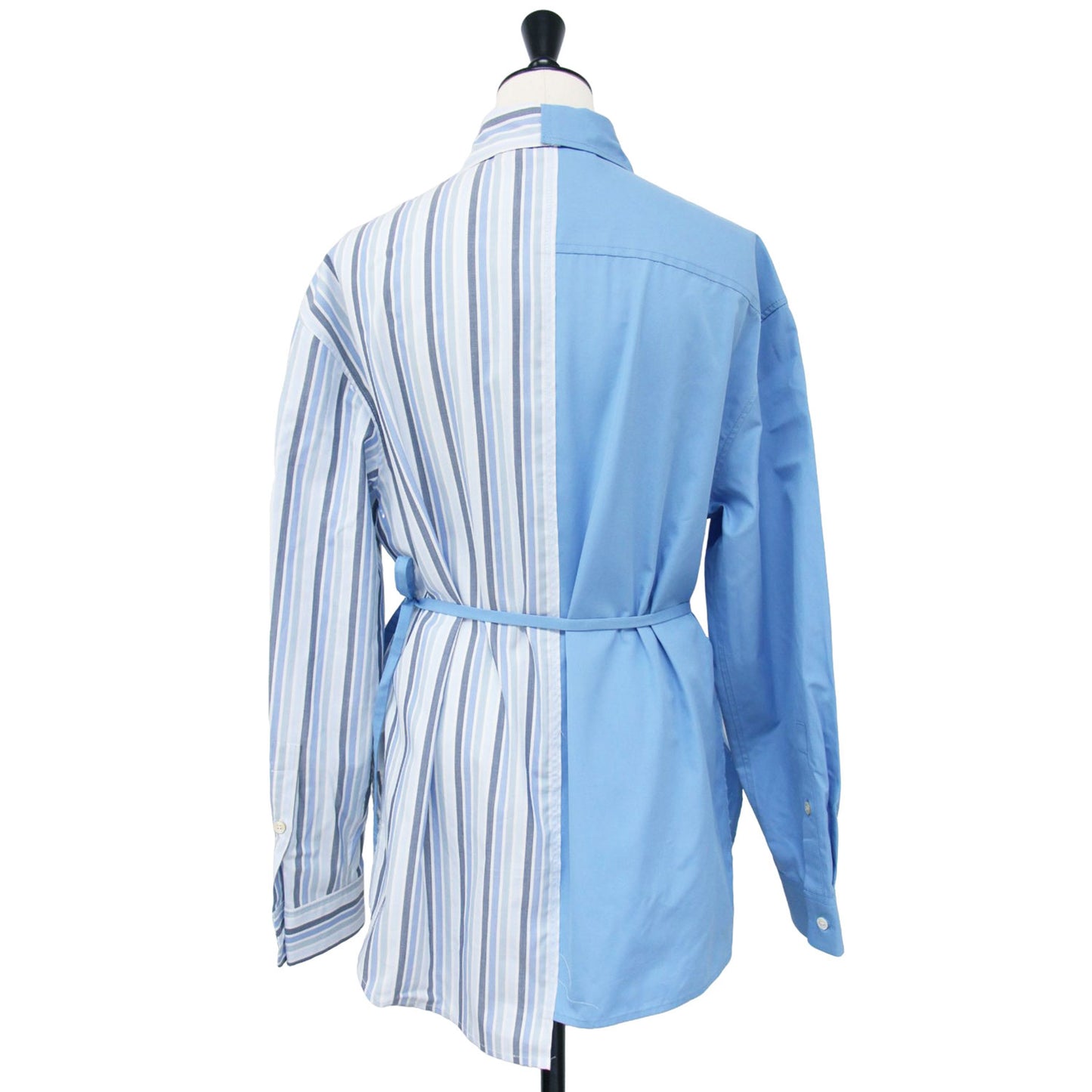 24秋冬 コットン ポプリン ストライプ 切替 シャツ / 長袖 ハーフ&ハーフ ベルト付き