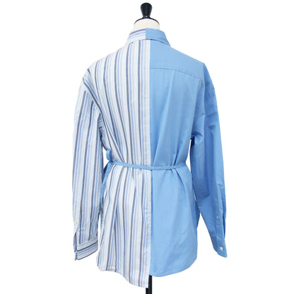 24秋冬 コットン ポプリン ストライプ 切替 シャツ / 長袖 ハーフ&ハーフ ベルト付き