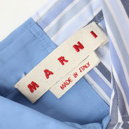 24秋冬 コットン ポプリン ストライプ 切替 シャツ / 長袖 ハーフ&ハーフ ベルト付き