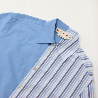 24秋冬 コットン ポプリン ストライプ 切替 シャツ / 長袖 ハーフ&ハーフ ベルト付き
