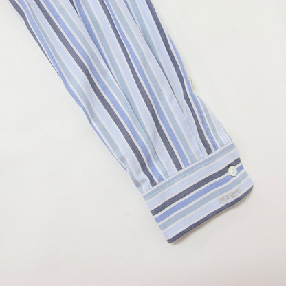 24秋冬 コットン ポプリン ストライプ 切替 シャツ / 長袖 ハーフ&ハーフ ベルト付き