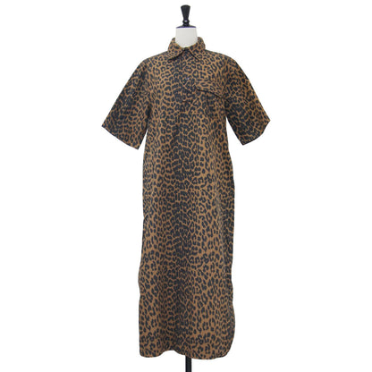 レオパード プリント 半袖 シャツ ワンピース / コットン ロング ヒョウ柄