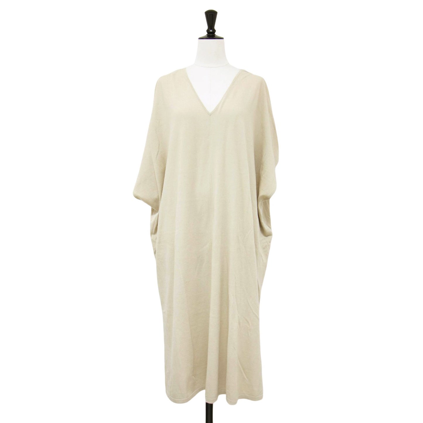 ポンチョ ワンピース / ニットワンピース 半袖 Vネック スリット コットン
