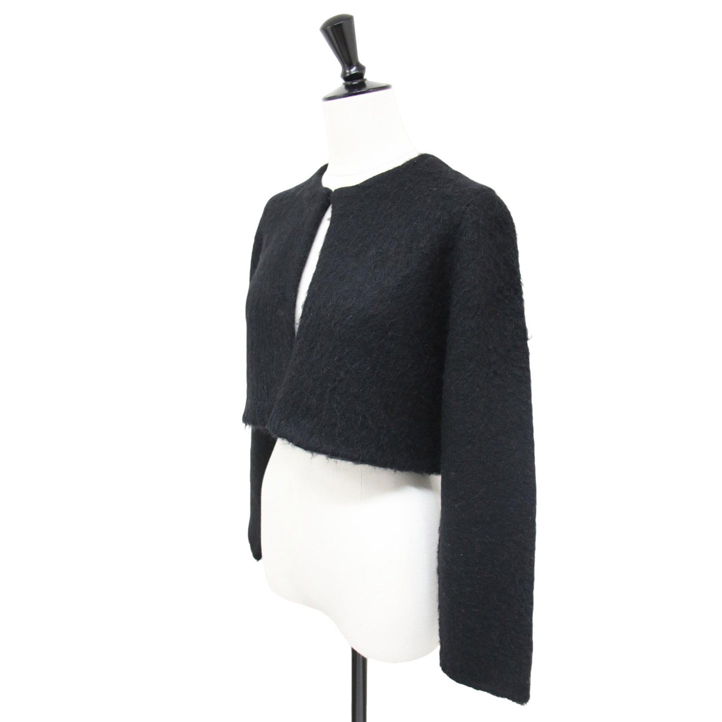 ショート ファー カーディガン / ニット ボレロ 長袖 ウール モヘヤ混