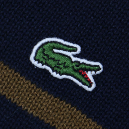 ボーダー ニット ワンピース / 長袖 ミディ丈 ボートネック クロックエンブレム コットン