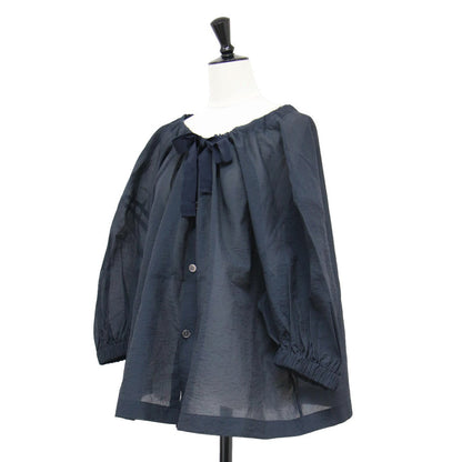 オーガンジー ワイド ブラウス / 半袖 リボン ギャザー コットン ナイロン