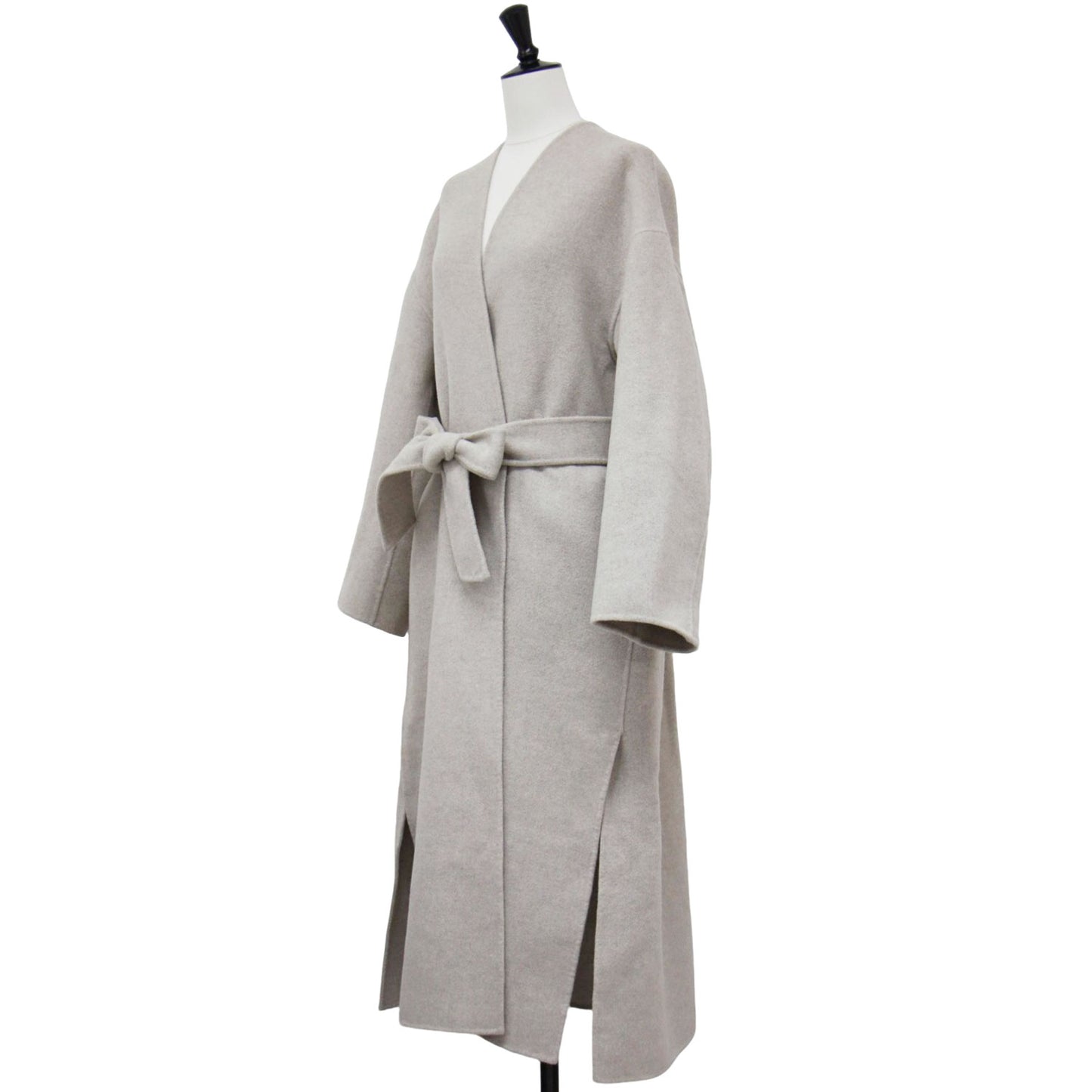 MANTECO PURE ダブルフェイス コート / リバーコート ロング丈 ノーカラー ベルト ウール
