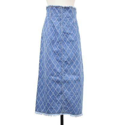 パーファレイテッド デニム スカート / Perforated Denim Skirt ロング丈 ハイウエスト ダイヤ柄 スリット コットン