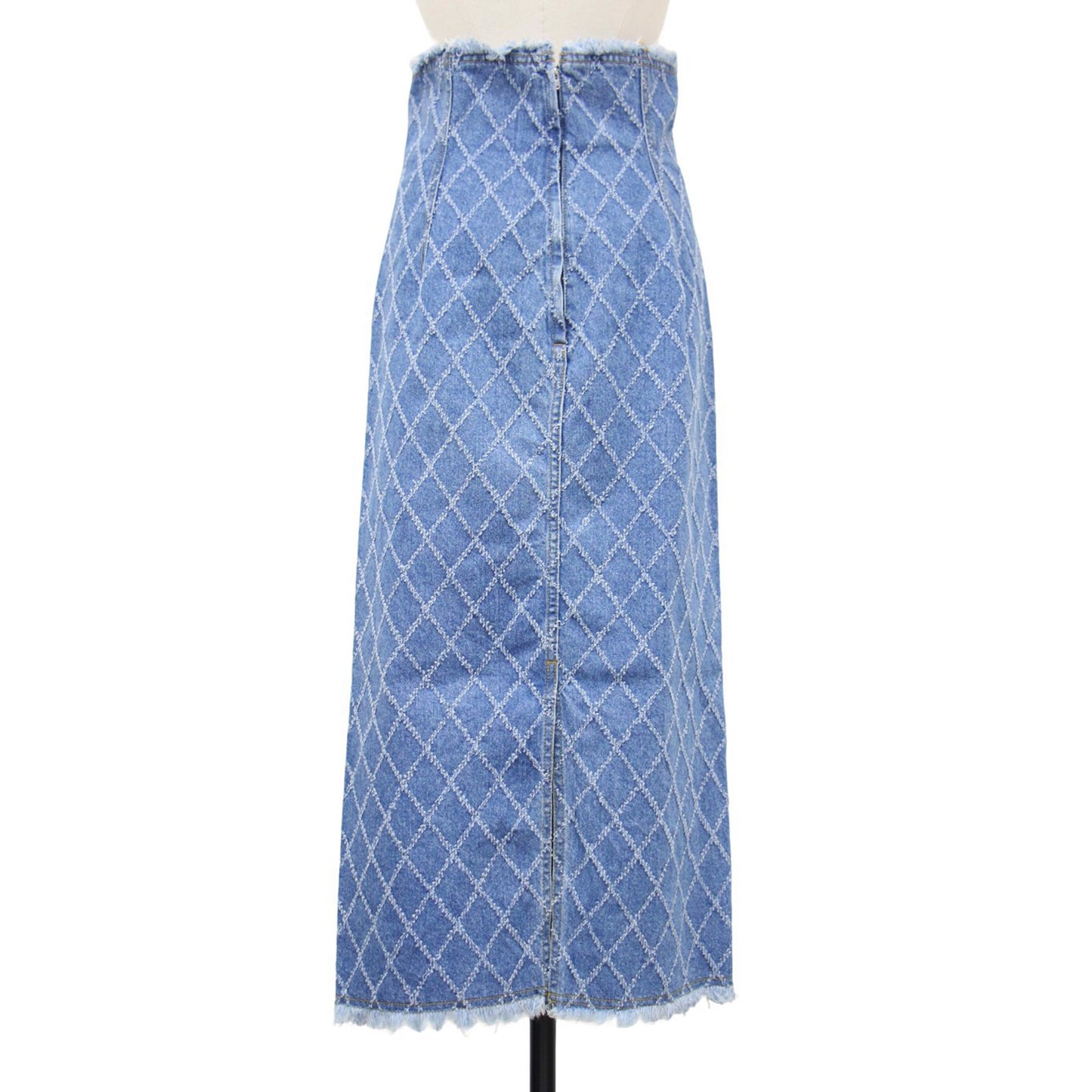 パーファレイテッド デニム スカート / Perforated Denim Skirt ロング丈 ハイウエスト ダイヤ柄 スリット コットン