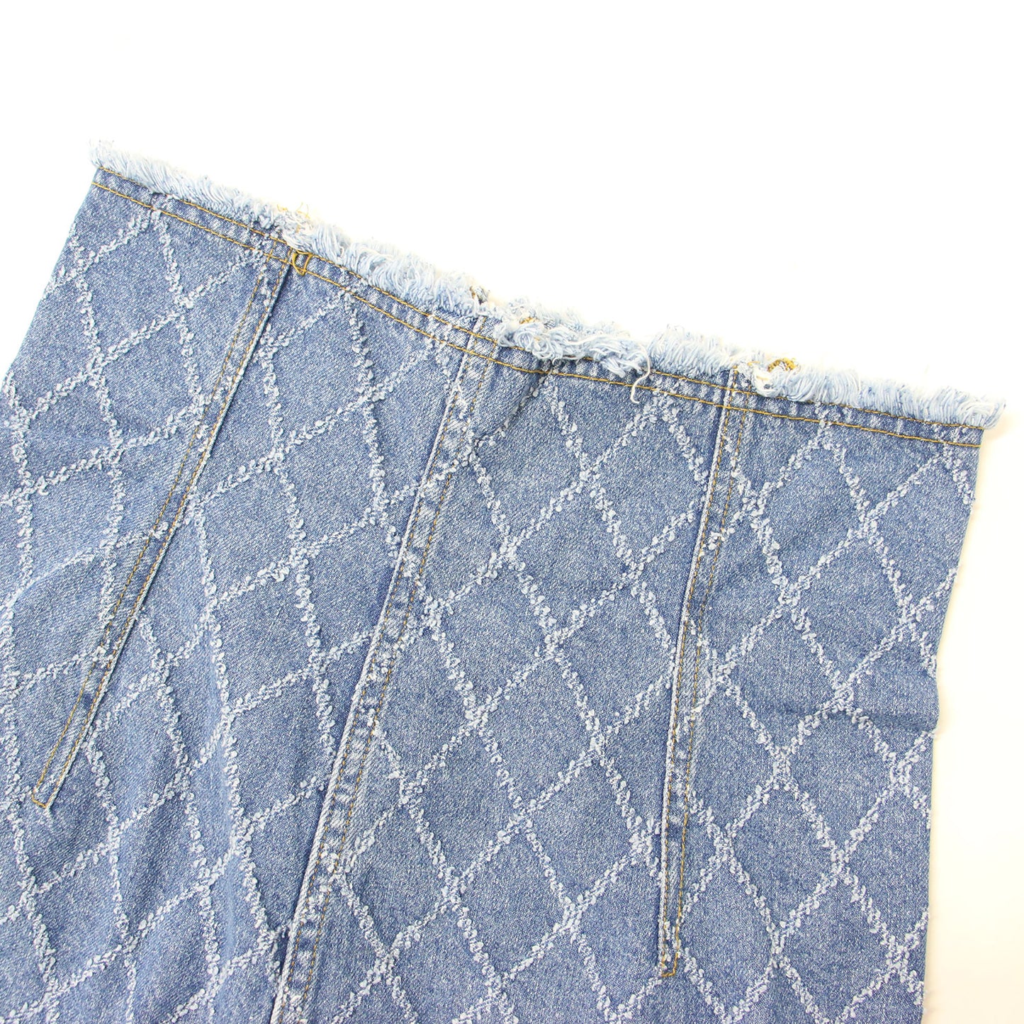 パーファレイテッド デニム スカート / Perforated Denim Skirt ロング丈 ハイウエスト ダイヤ柄 スリット コットン