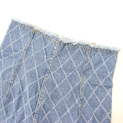 パーファレイテッド デニム スカート / Perforated Denim Skirt ロング丈 ハイウエスト ダイヤ柄 スリット コットン