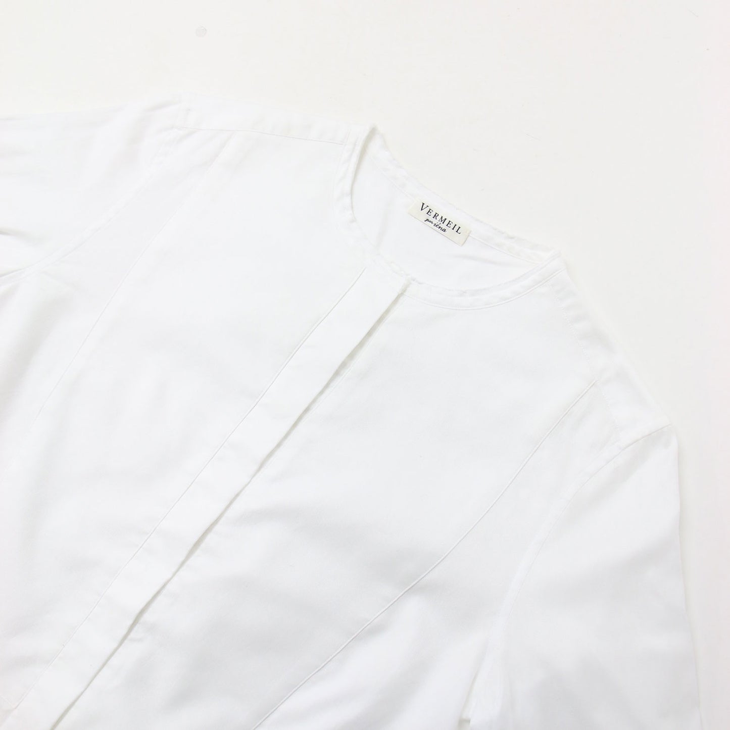 ノーカラー シャツ ワンピース / ミディ丈 ロングシャツ 長袖 スリット コットン