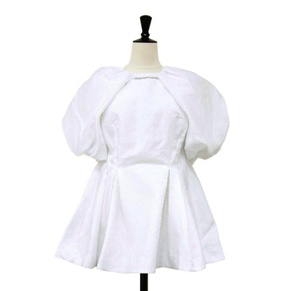 ボレロ付き JQ チュニック / ブラウス 半袖 2WAY バルーンスリーブ ふくれ ジャガード スクエアネック