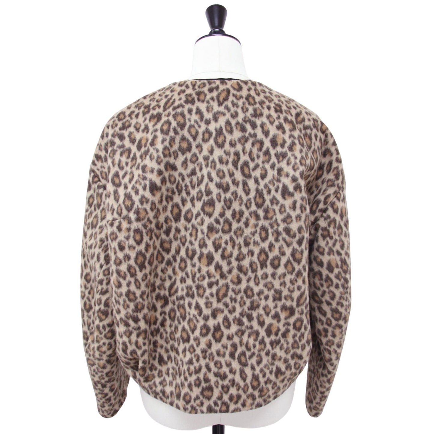 レオパード ビーバー ノーカラー ジャケット / ドロップショルダー ヒョウ柄 ウール