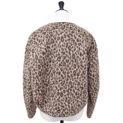 レオパード ビーバー ノーカラー ジャケット / ドロップショルダー ヒョウ柄 ウール