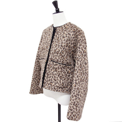 レオパード ビーバー ノーカラー ジャケット / ドロップショルダー ヒョウ柄 ウール