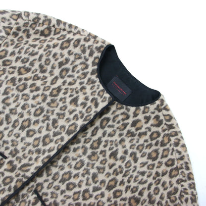 レオパード ビーバー ノーカラー ジャケット / ドロップショルダー ヒョウ柄 ウール