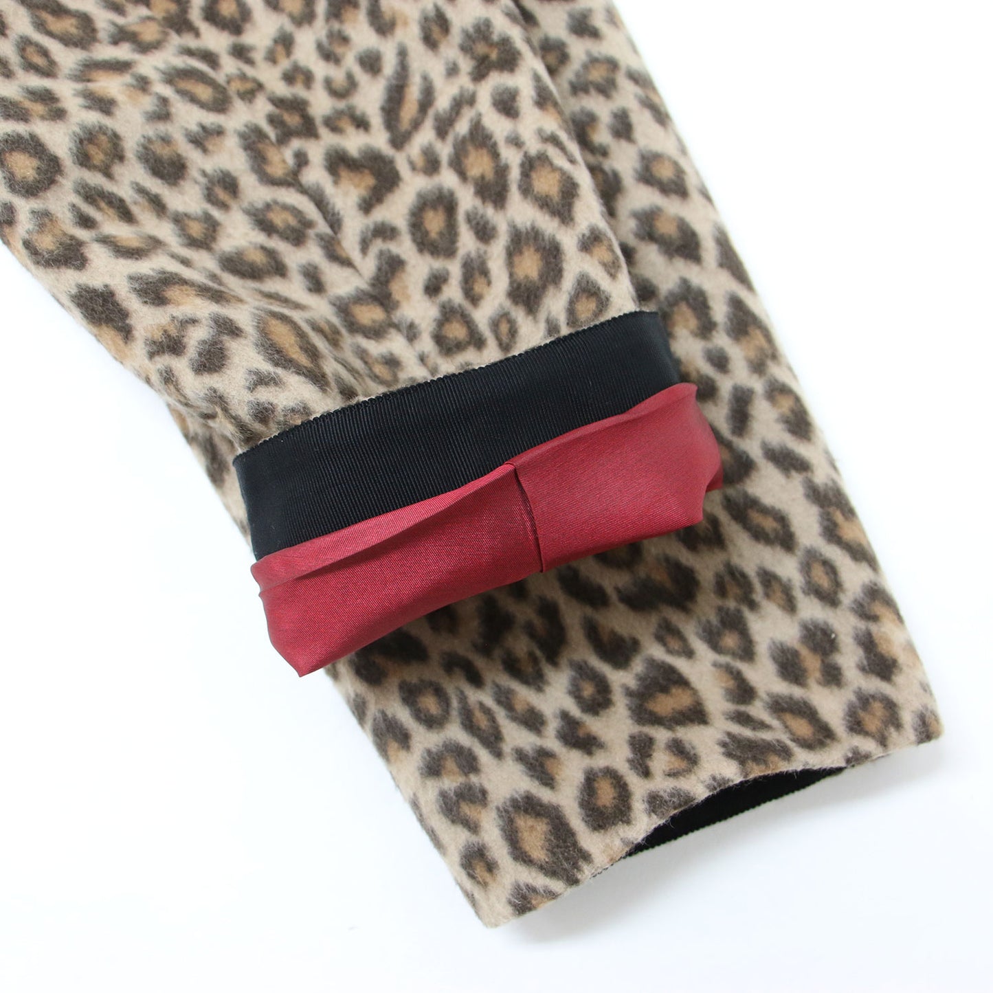 レオパード ビーバー ノーカラー ジャケット / ドロップショルダー ヒョウ柄 ウール