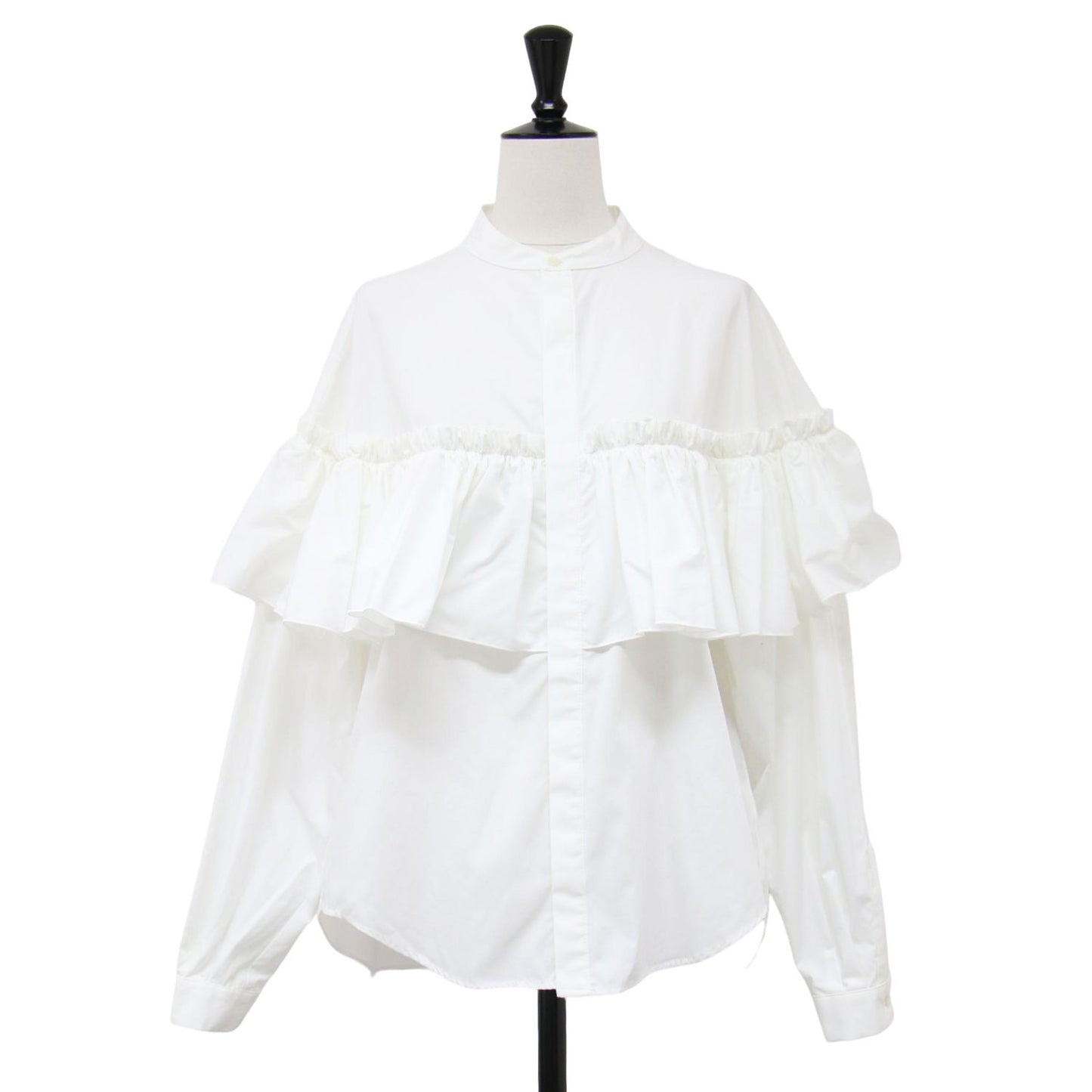 フリル ギャザー ブラウス / Corolla Blouse シャツ 長袖 バンドカラー ドロップショルダー コットン