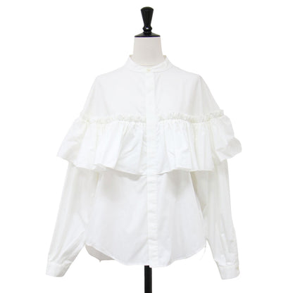 フリル ギャザー ブラウス / Corolla Blouse シャツ 長袖 バンドカラー ドロップショルダー コットン