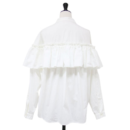 フリル ギャザー ブラウス / Corolla Blouse シャツ 長袖 バンドカラー ドロップショルダー コットン