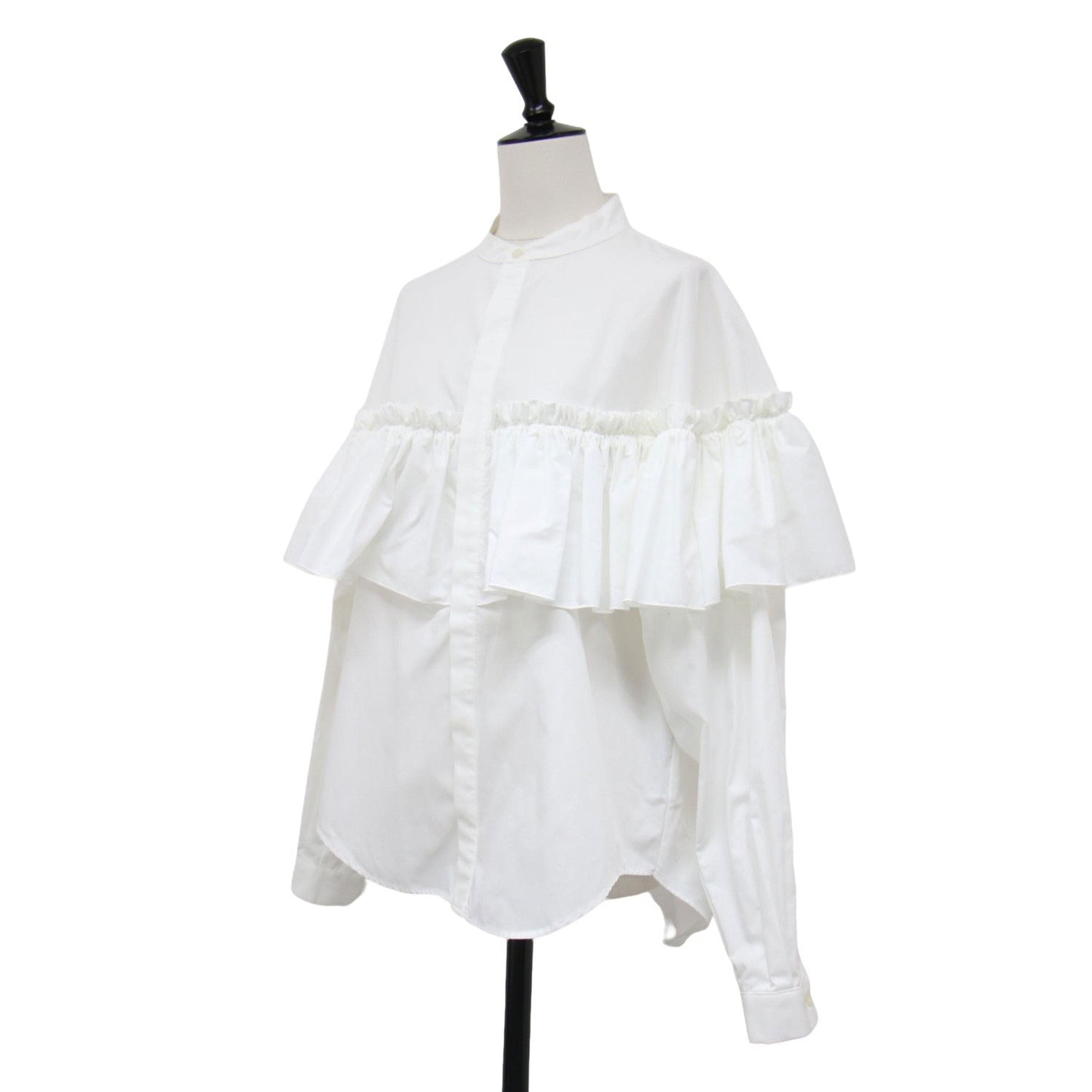 フリル ギャザー ブラウス / Corolla Blouse シャツ 長袖 バンドカラー ドロップショルダー コットン