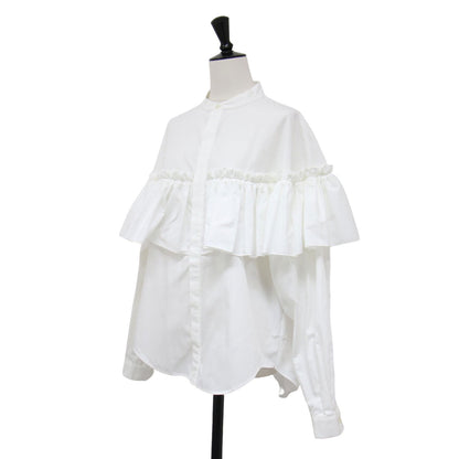フリル ギャザー ブラウス / Corolla Blouse シャツ 長袖 バンドカラー ドロップショルダー コットン