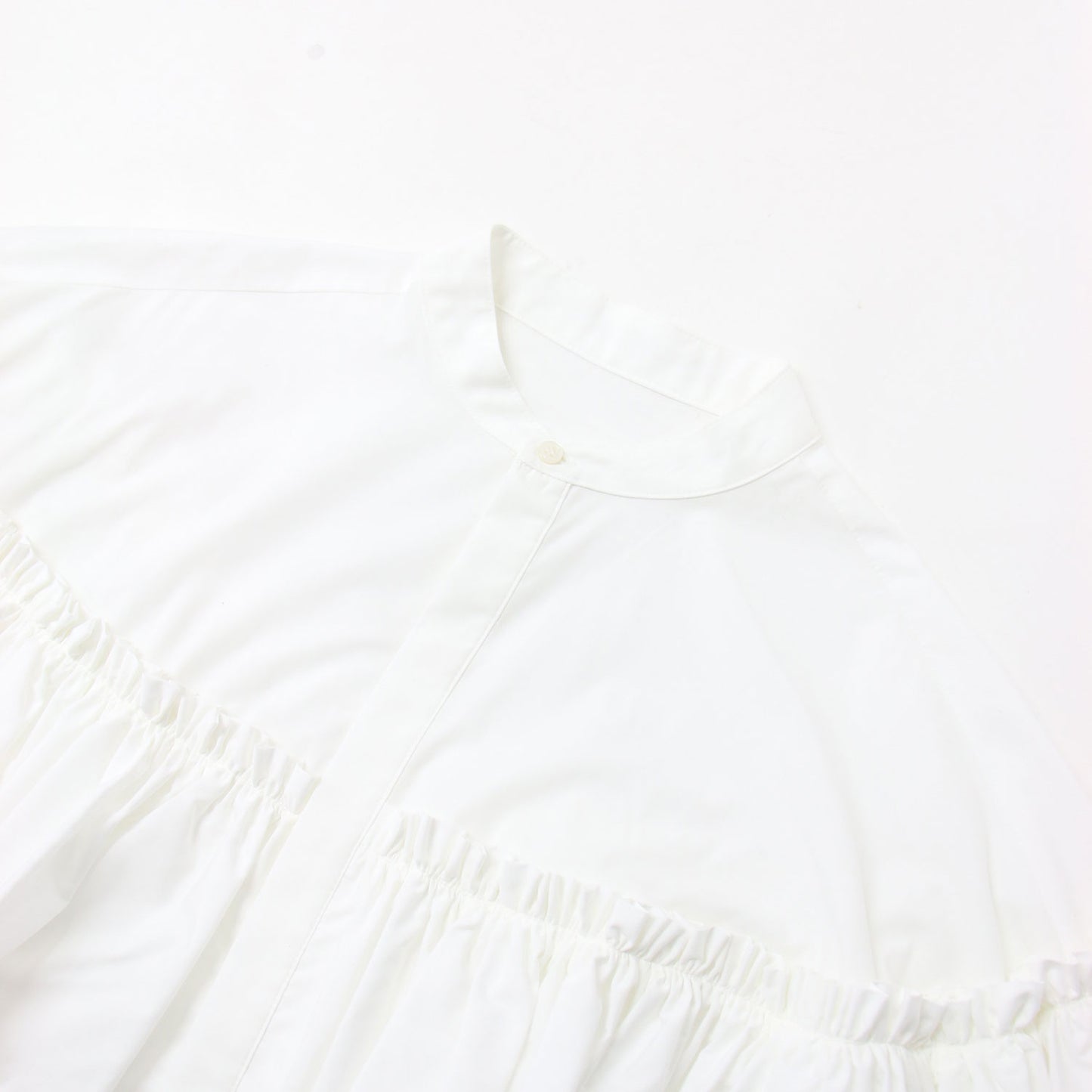 フリル ギャザー ブラウス / Corolla Blouse シャツ 長袖 バンドカラー ドロップショルダー コットン
